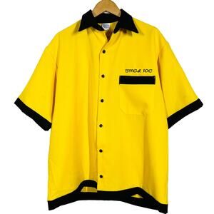 Tutti Bowling Shirt Button Down Short Sleeve Casual Logo Yellow Black - L